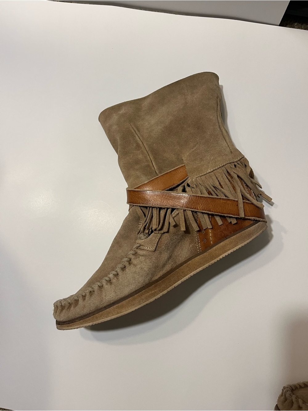 El Vaquero Apache Fringe Moccasin Boots | EU 40 US 9 | Handmade Italian Suede - Picture 9 of 11